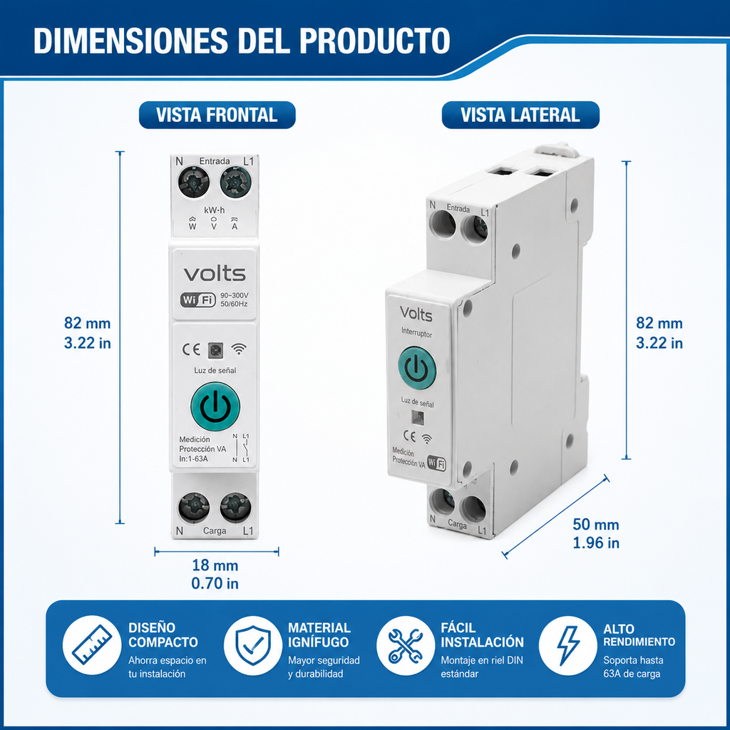 INTERRUPTOR WIFI RIEL DIN 1P+N 90-300V SMART LIFE TUYA