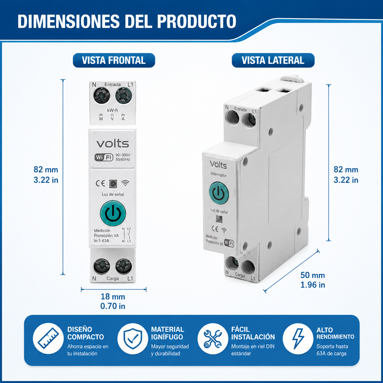 INTERRUPTOR WIFI RIEL DIN 1P+N 90-300V SMART LIFE TUYA