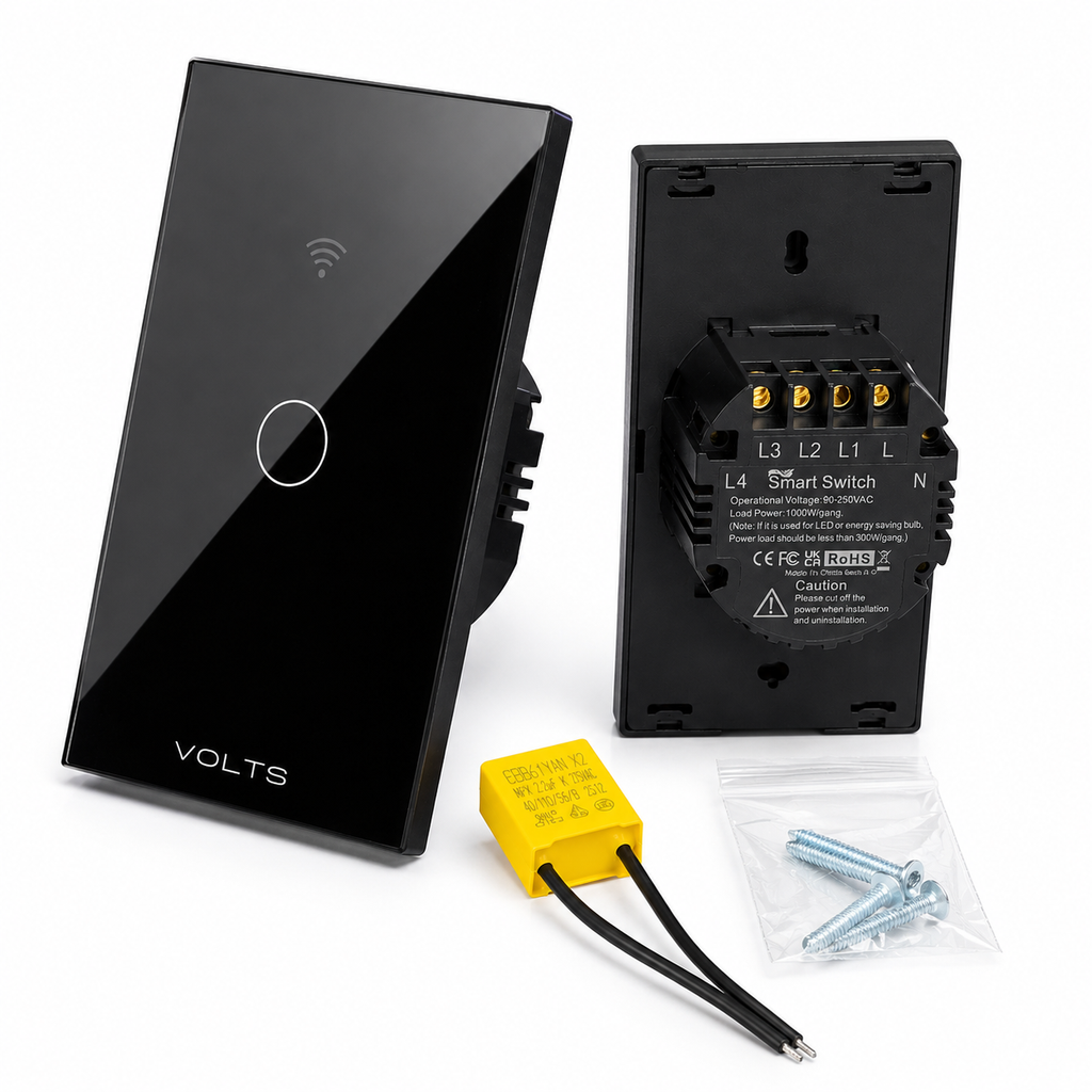 LLAVE DE LUZ SMART TACTIL 1 PUNTO 10A WIFI+RF+BLUETOOTH NEGRO