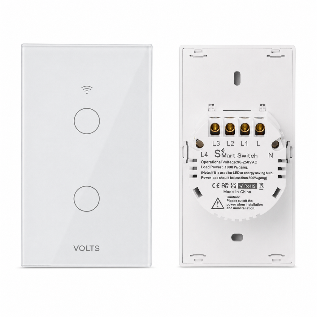 LLAVE DE LUZ SMART TACTIL 2 PUNTOS 10A WIFI+RF+BLUETOOTH BLANCO