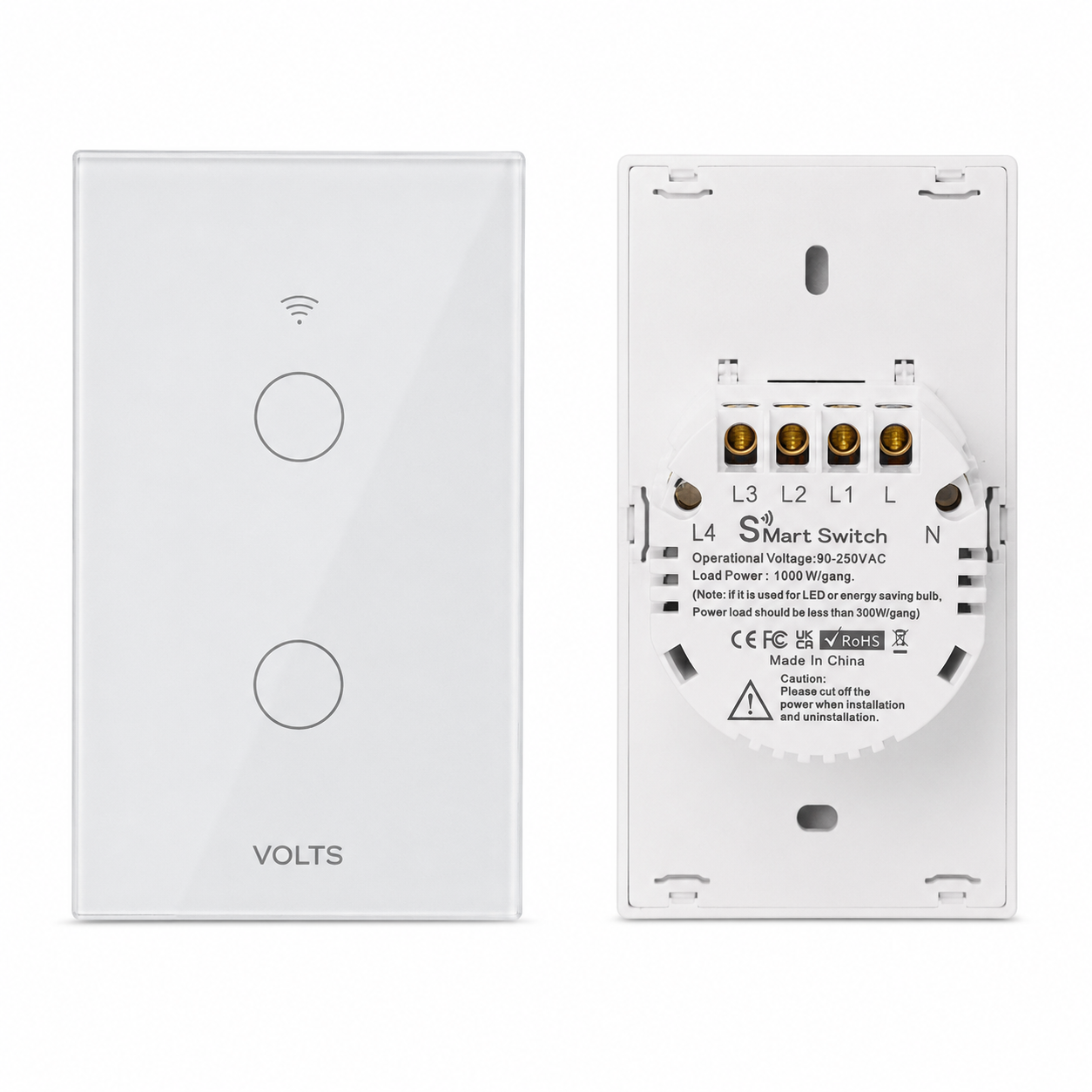 LLAVE DE LUZ SMART TACTIL 2 PUNTOS 10A WIFI+RF+BLUETOOTH BLANCO