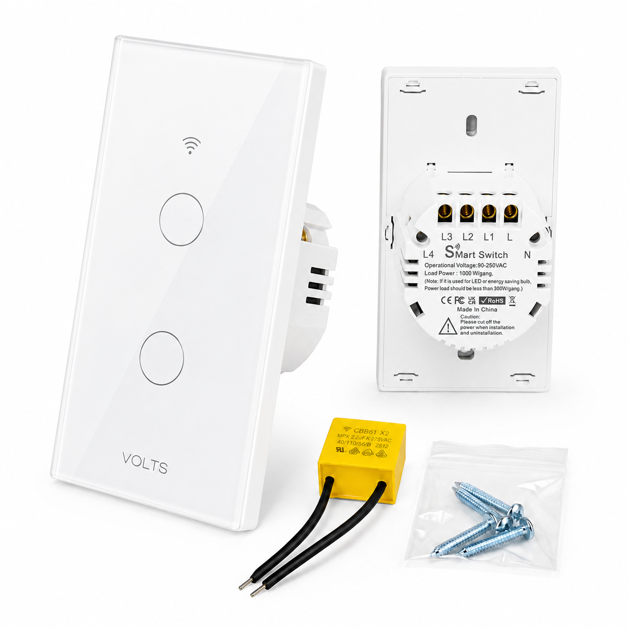 LLAVE DE LUZ SMART TACTIL 2 PUNTOS 10A WIFI+RF+BLUETOOTH BLANCO