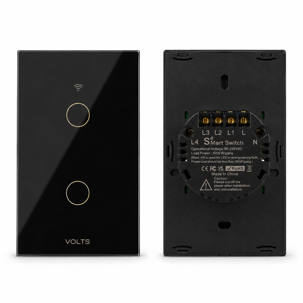 LLAVE DE LUZ SMART TACTIL 2 PUNTOS 10A WIFI+RF+BLUETOOTH NEGRO
