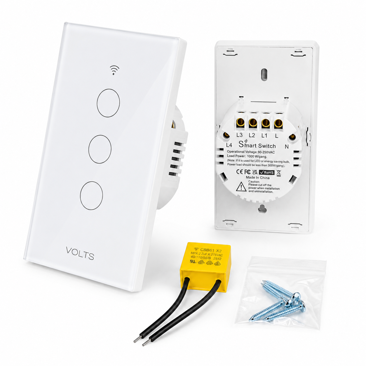 LLAVE DE LUZ SMART TACTIL 3 PUNTOS 10A WIFI+RF+BLUETOOTH BCO
