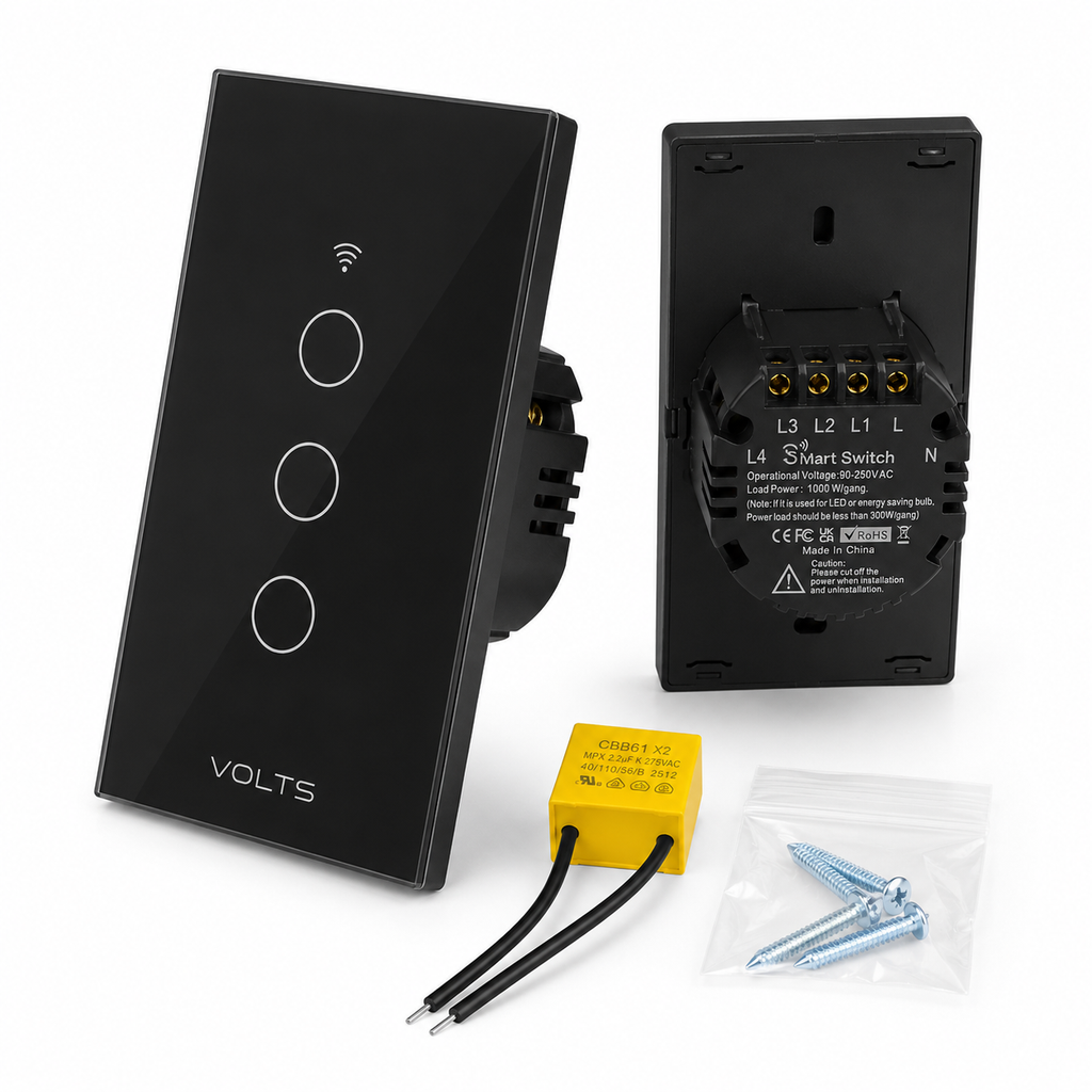 LLAVE DE LUZ SMART TACTIL 3 PUNTOS 10A WIFI+RF+BLUETOOTH NGO