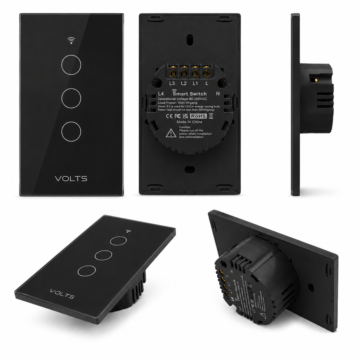 LLAVE DE LUZ SMART TACTIL 3 PUNTOS 10A WIFI+RF+BLUETOOTH NGO