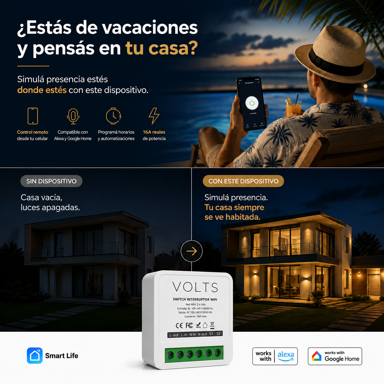 INTERRUPTOR INTELIGENTE WIFI SMART 1 CANAL SMARTLIFE VOLTS