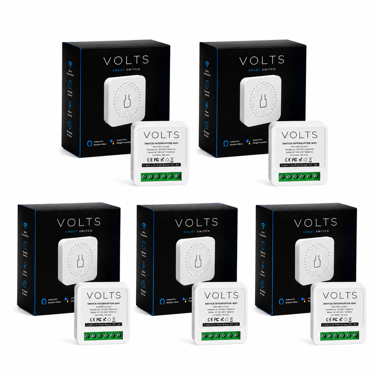 INTERRUPTOR SWITCH INTELIGENTE WIFI PACK X5 1 CANAL VOLTS
