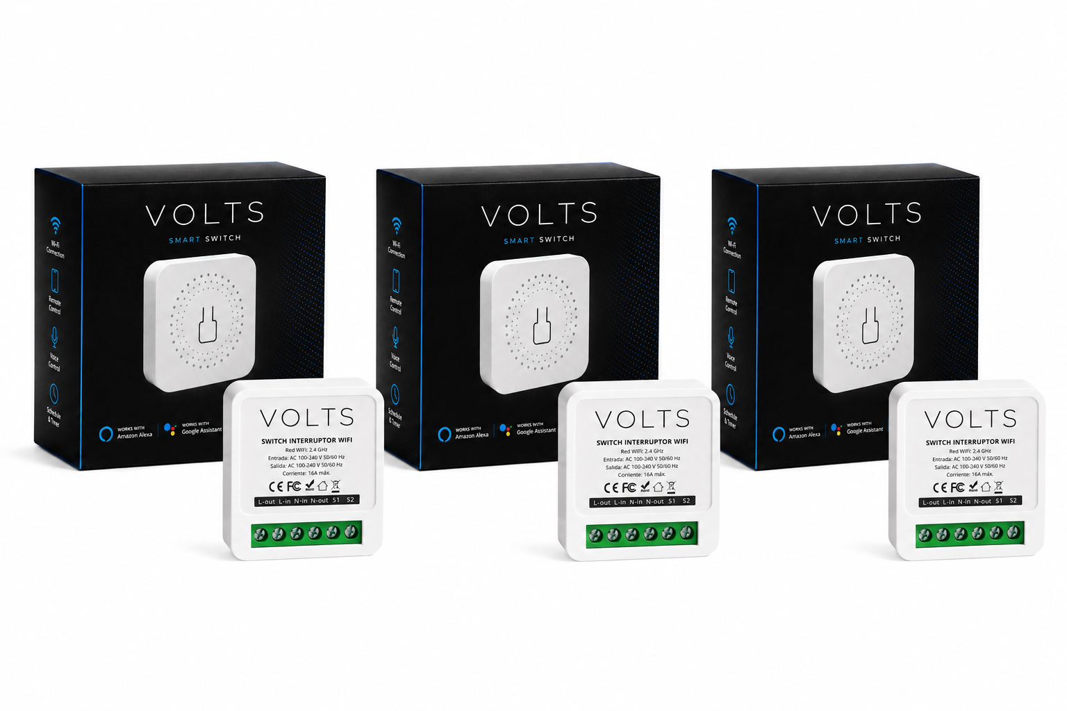 INTERRUPTOR INTELIGENTE WIFI PACK X3 1 CANAL SMARTLIFE VOLTS