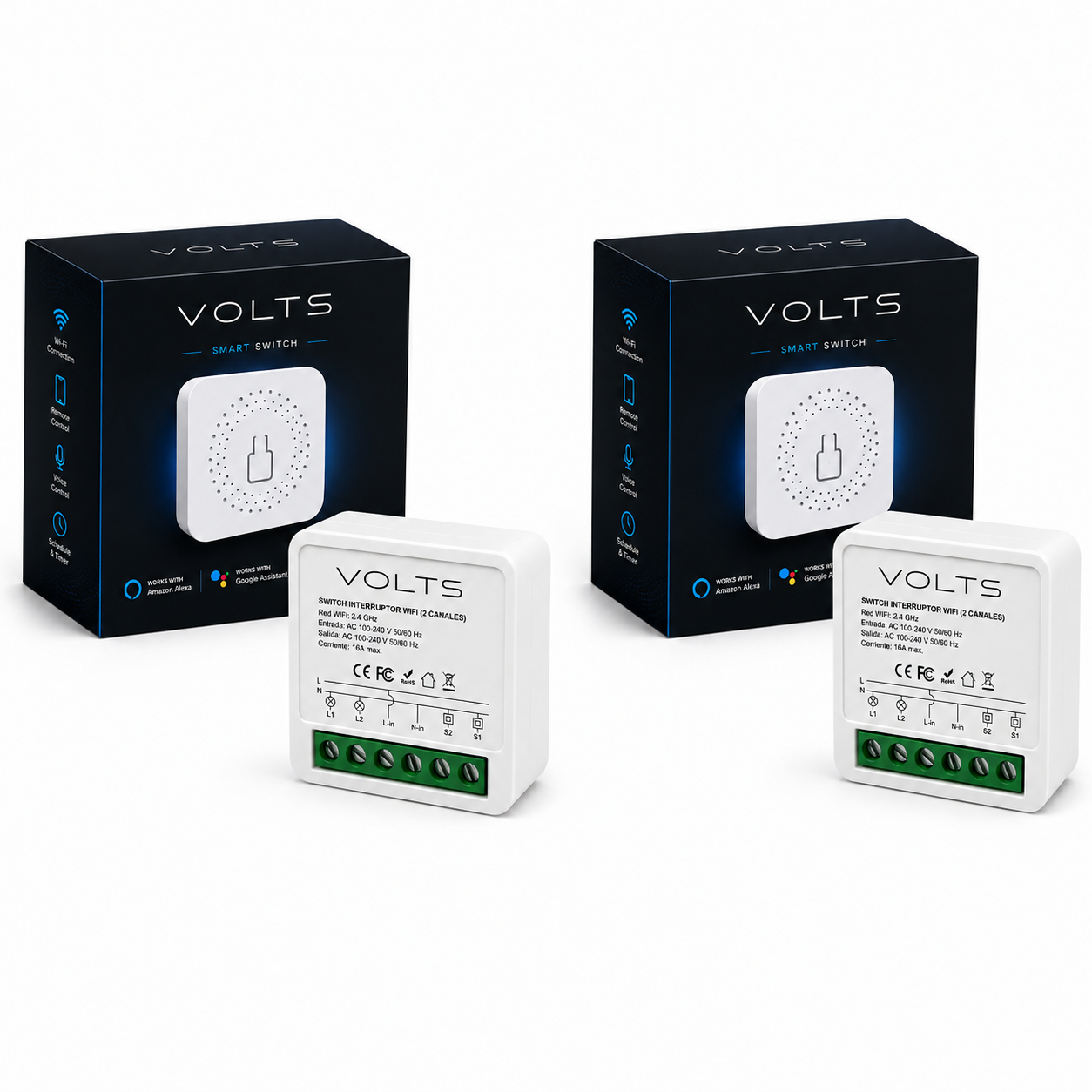 INTERRUPTOR INTELIGENTE SMART WIFI PACK X2 2 CANALES VOLTS