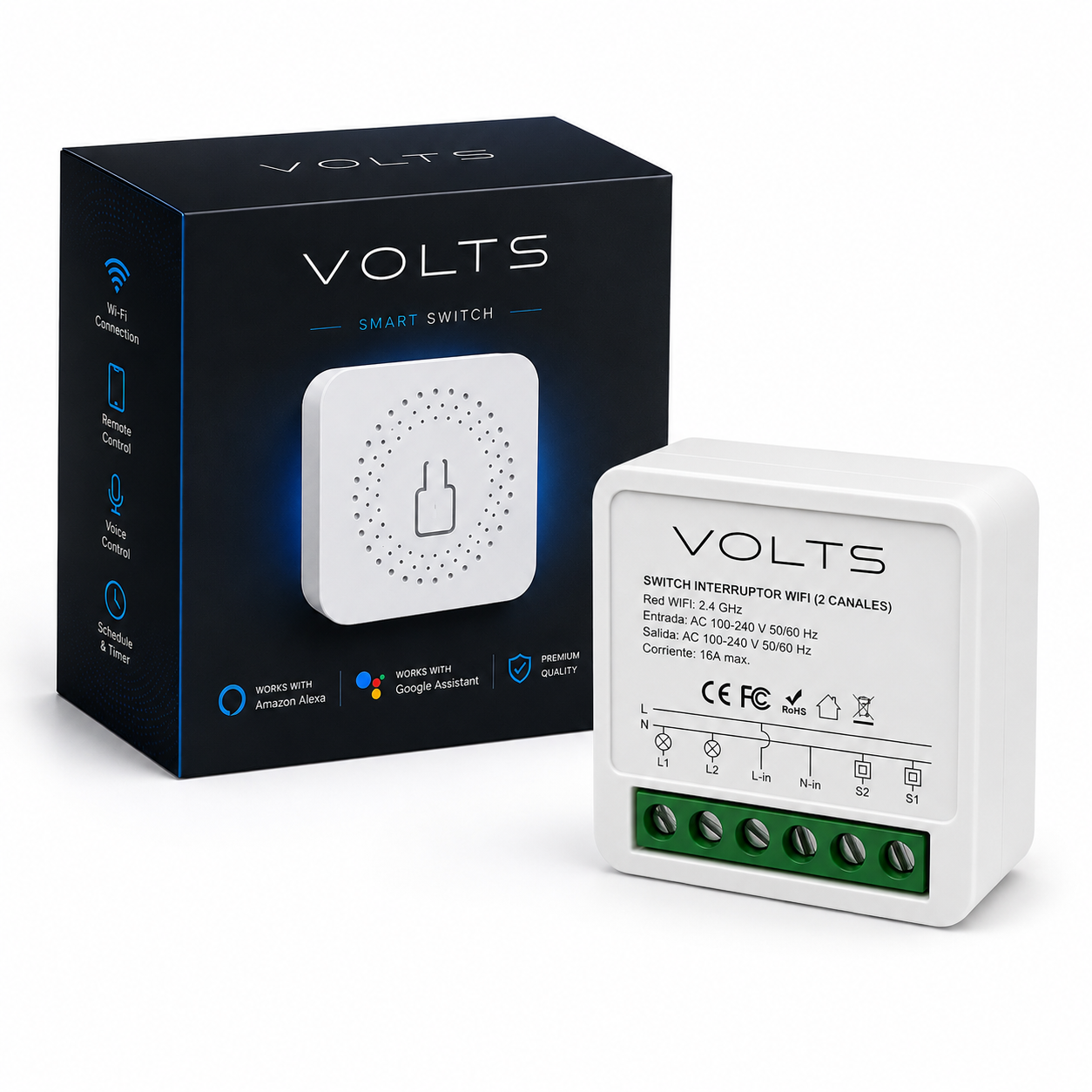 INTERRUPTOR INTELIGENTE SMART WIFI 2 CANALES SMARTLIFE VOLTS