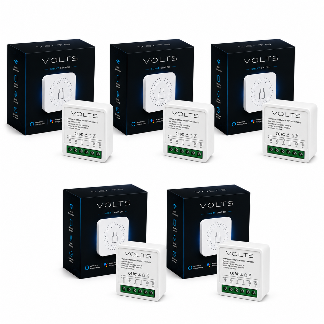 INTERRUPTOR INTELIGENTE SMART WIFI PACK X5 2 CANALES