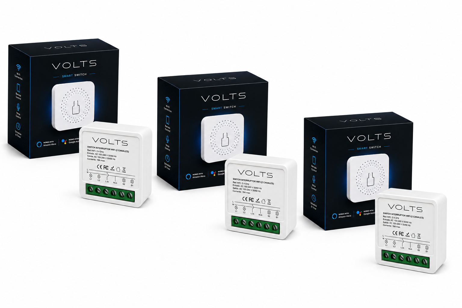 INTERRUPTOR INTELIGENTE SMART WIFI PACK X3 2 CANALES VOLTS